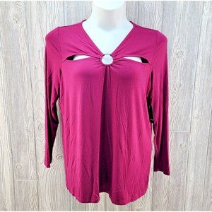 Torrid 1 Shirt Womens 1X 14-16 Dark Pink Super Soft Knit Chest Slits Stretch NWT